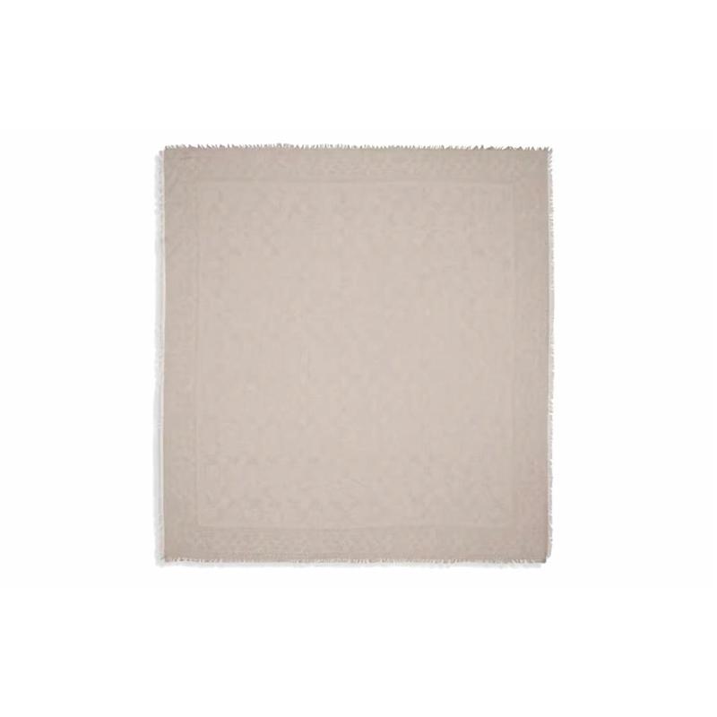Coach Square Monogram Jacquard Border Fringe Shawl Scarf Light Beige 76384-SQR-BEG