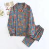 Новый весенне-осенний женский пижамный комплект из 100% хлопка с жаккардовым воротником и цветочным узором, длинные рукава, длинные брюки, домашняя одежда из двух предметов