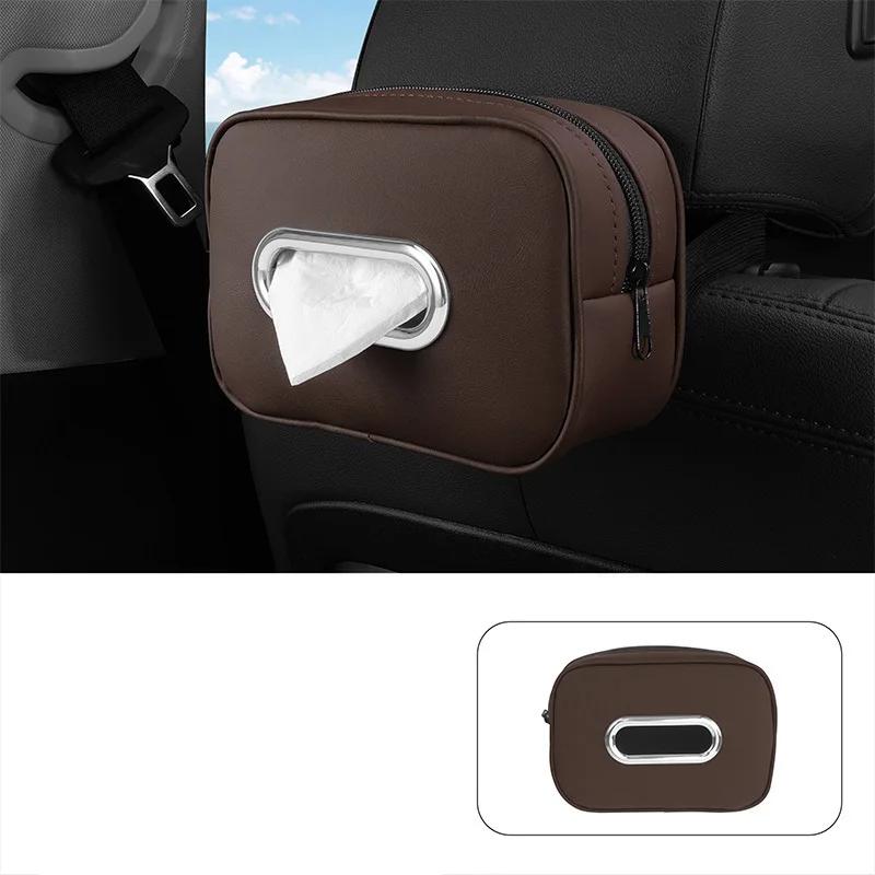 Car Tissue Box Holder Nappa Leather Car Center Console Armrest Napkin Box Sun Visor Backseat Tissue Case with Fix Strap