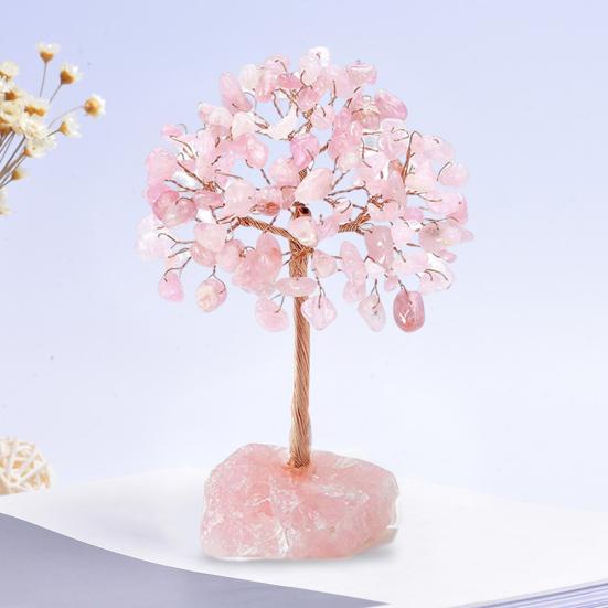 Розовый кварц Счастливое дерево Доброе значение Декор для дома ручной работы с подложкой