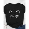 Cartoon Cat Face Pattern Printing Ladies T-shirt Short-sleeved O-neck Loose Casual Fashion Suitable for Daily Tops