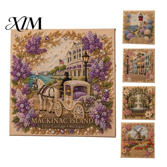 Painting Kits for Adults DIY Faux Pearl Kit, Handmade Floral Landscape 3D Gem Bead Art Craft, Exquisite Wall Sparkling Rhinestone Kit Living Room Home