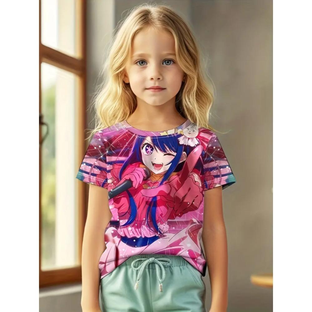 Одежда для девочек Футболки для девочек Топы с коротким рукавом Детская летняя одежда Мультяшные аниме-принты Детская одежда с круглым вырезом
