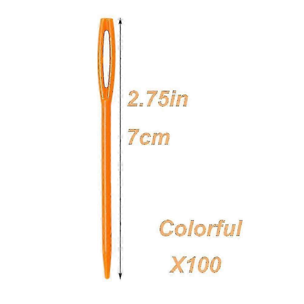 100 plastic sewing needles, big-eyed children's sewing needles, 7cm/2.7inch hand sewing needles, training needles