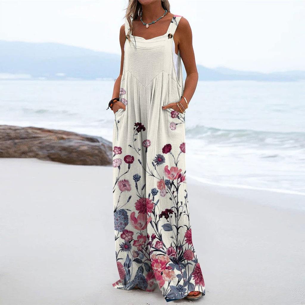 Женский цельный комбинезон на пуговицах, повседневные свободные комбинезоны без рукавов с карманами