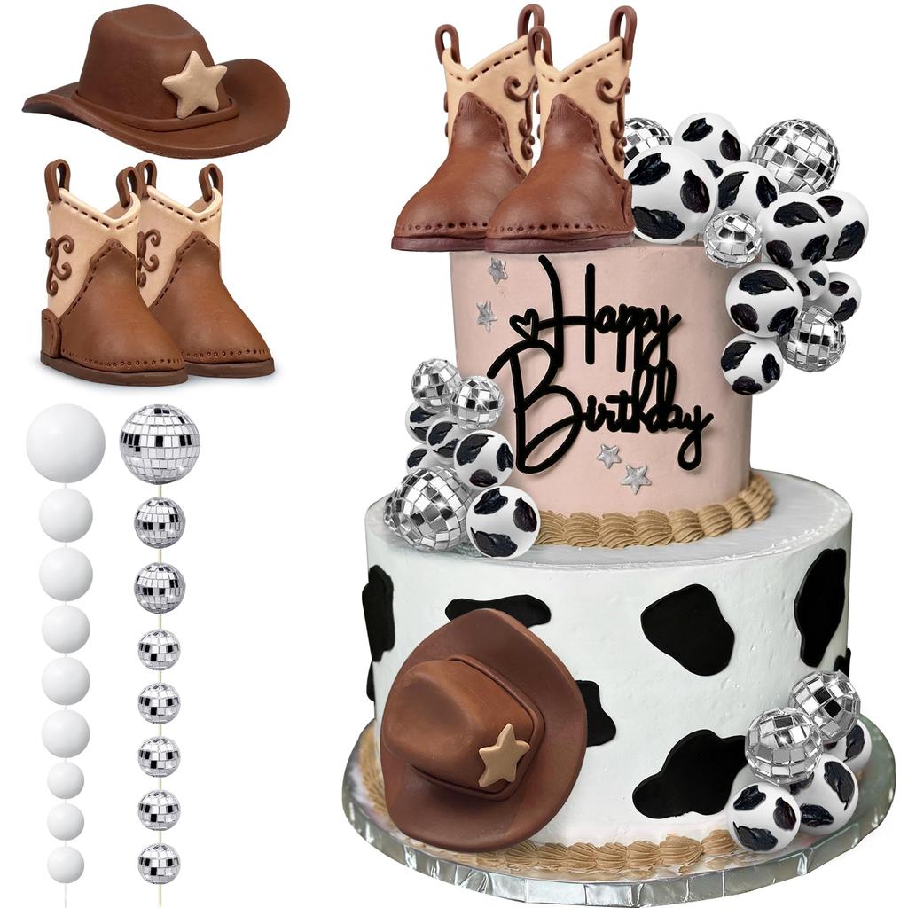 Cowboy Cake Decorations Cowboy Themed Party Decorations Cowboy Hat Boots Disco Ball Cake Topper for Western Birthday Party