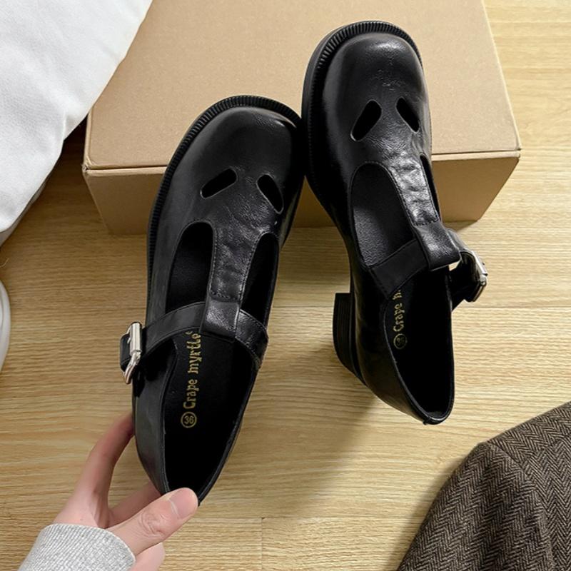 Элегантные туфли на толстом каблуке с ажурным вырезом, весенние женские туфли на плоской подошве 2025, дизайнерские винтажные туфли в стиле колледжа Мэри Джейн для женщин