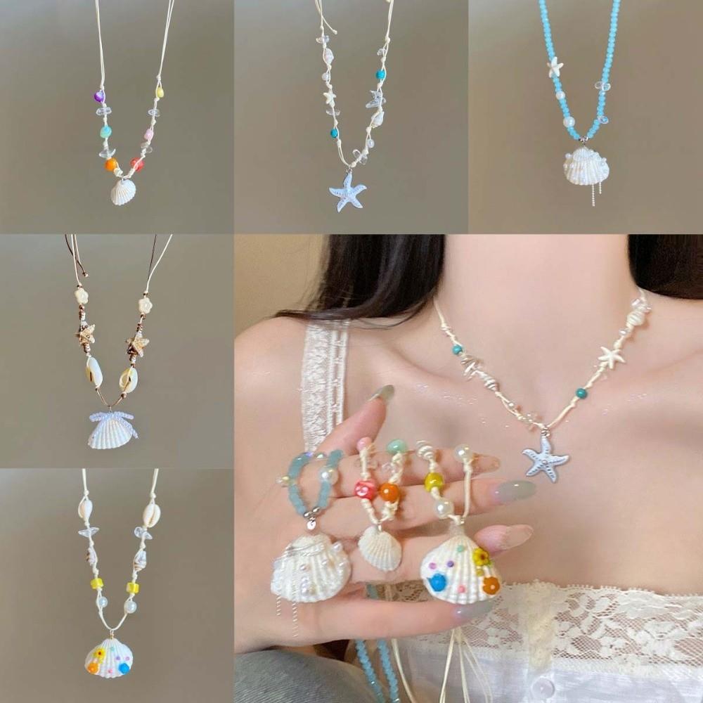 Pearl Shell Starfish Necklace Summer Sea Series Starfish Beach Neck Chain Daily