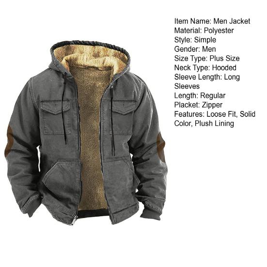 Мужская термокуртка с капюшоном, на шнурке, с длинными рукавами, однотонная, с карманами, на молнии