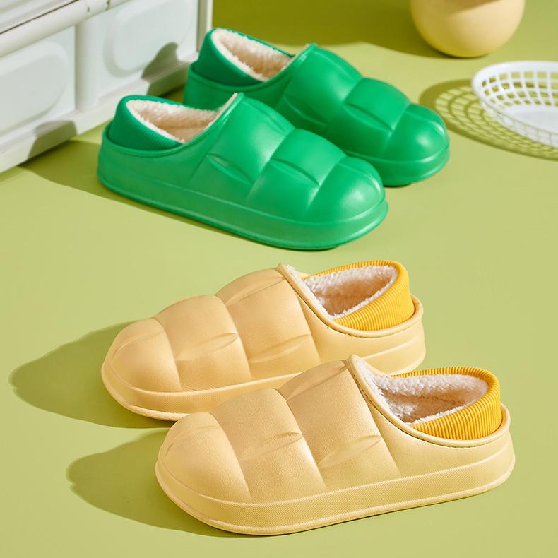 Winter Women Cotton Slippers Waterproof Warm Plush Shoes Fashion Indoor Home Thick Sole Footwear Non-Slip Solid Couple Slippers