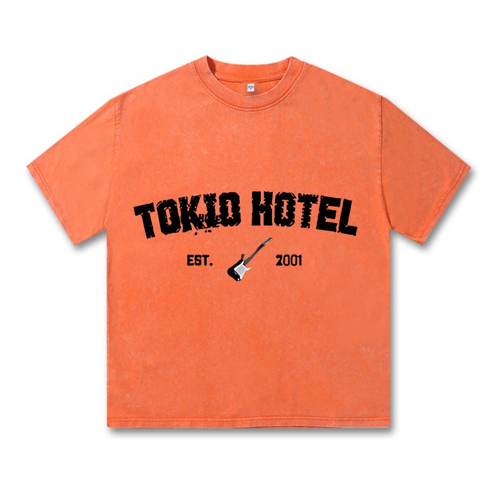 Ретро-стираемая винтажная футболка Rock Band Tokio Hotel Футболка Kaulitz Мужская модная повседневная толстовка-пуловер Мужская женская футболка