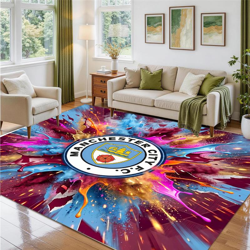 Manchester City Design Crystal Velvet Rug Soft Decorative Mat for Bedroom Entrance