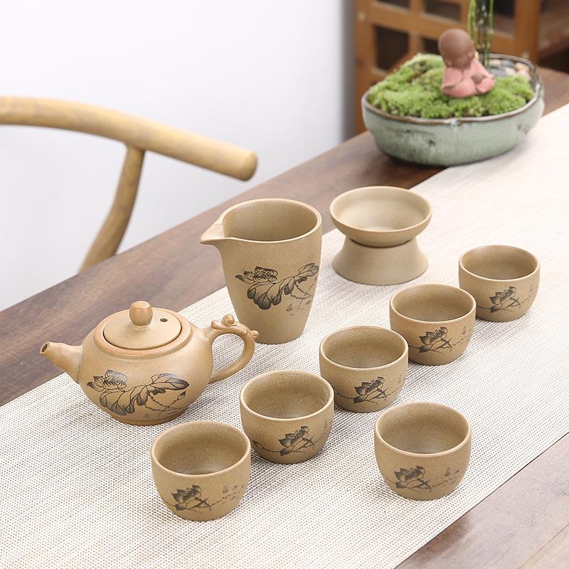 Coarse pottery antique ceramic cover bowl tea set Xishi pot tea brewer business household gift set antique tea set