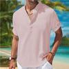 Summer Men's Oversized Shirt Youth Home Solid Color Short Sleeve Blouse Buttons Henry Collar Shirts Casual Men Top
