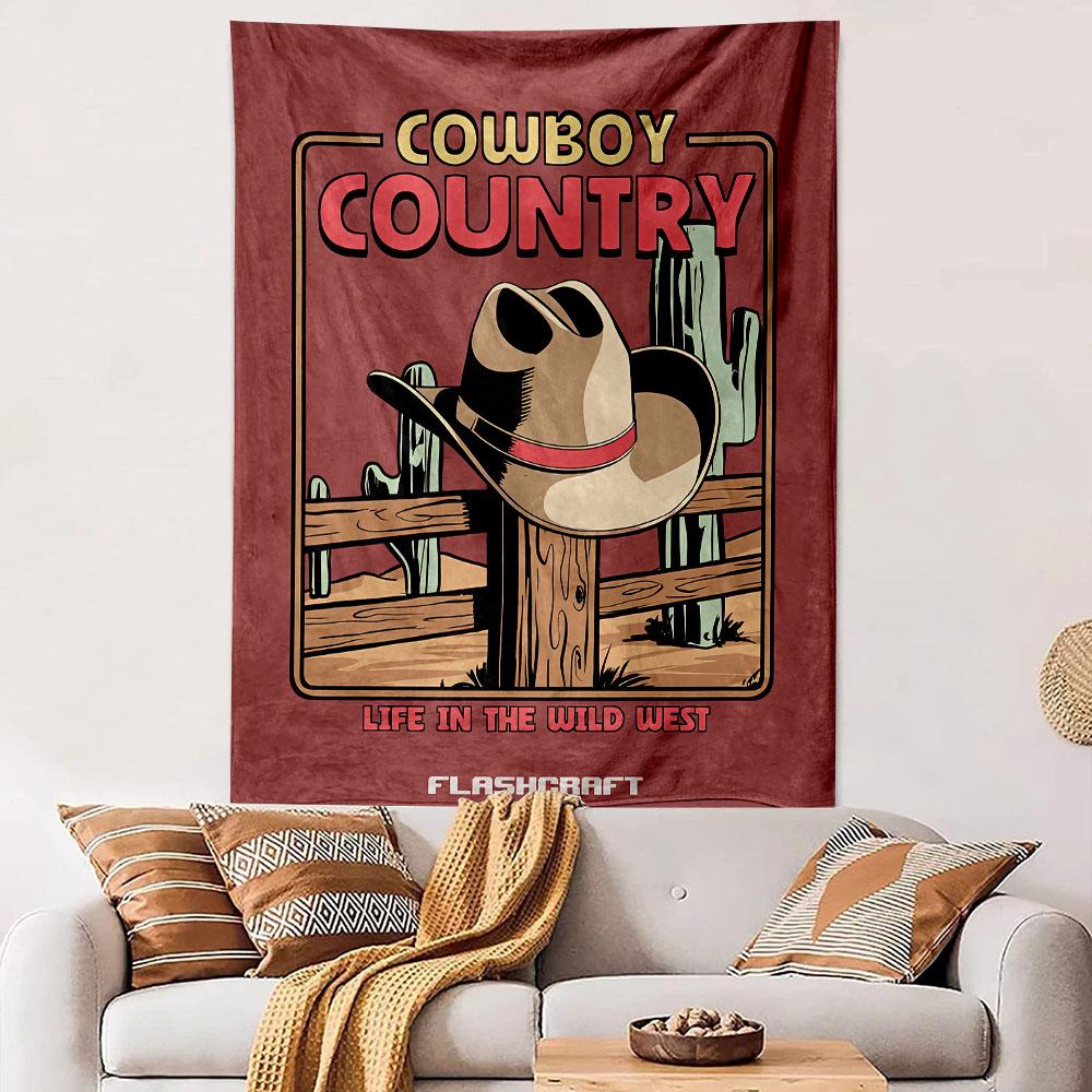 Cowboy Country Tapestry Wall Hanging, Wild West Life Art, Wall Decor for Bedroom Living Room Dorm