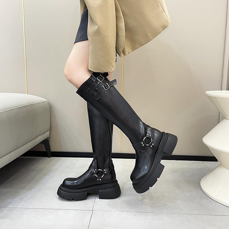 Long Boots Women's Fashion But Knee Western Cowboy Boots Thick Heel Retro Knight Boots Polished Punk Motorcycle Boots Women