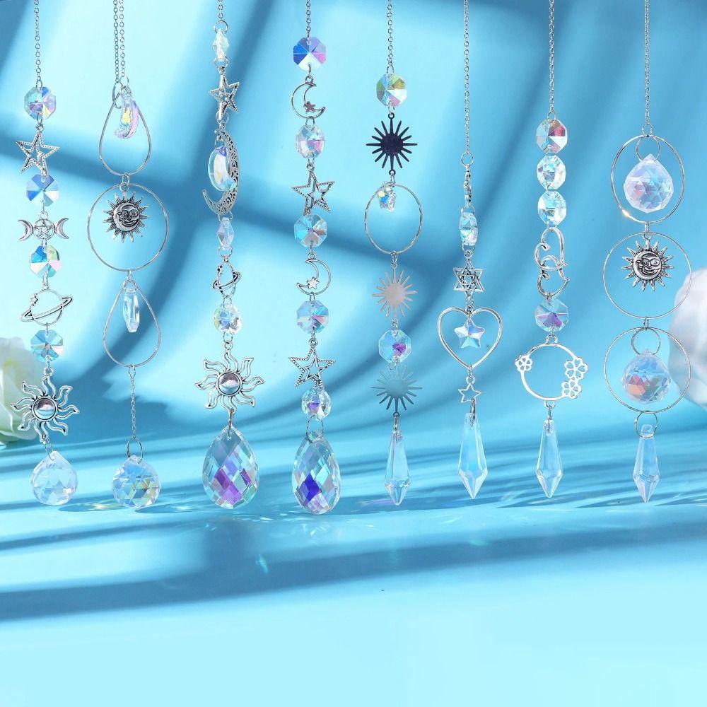 Sun Moon Planet Crystal Pendant Rainbow Maker Crystal Wind Chimes Hanging Ornament  Gift