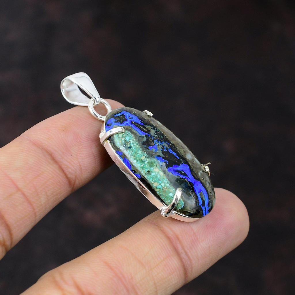 Кулон с азуритом и малахитом, ювелирные изделия из натуральных драгоценных камней, подвеска из стерлингового серебра 925 пробы, подвеска ручной работы в стиле бохо, подарок для друга, красивая подвеска