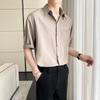 Ice Silk Short Sleeved Shirt For Men In Summer, Loose Plus Size Five Inch Sleeve Shirt, No Ironing And Wrinkle Resistance