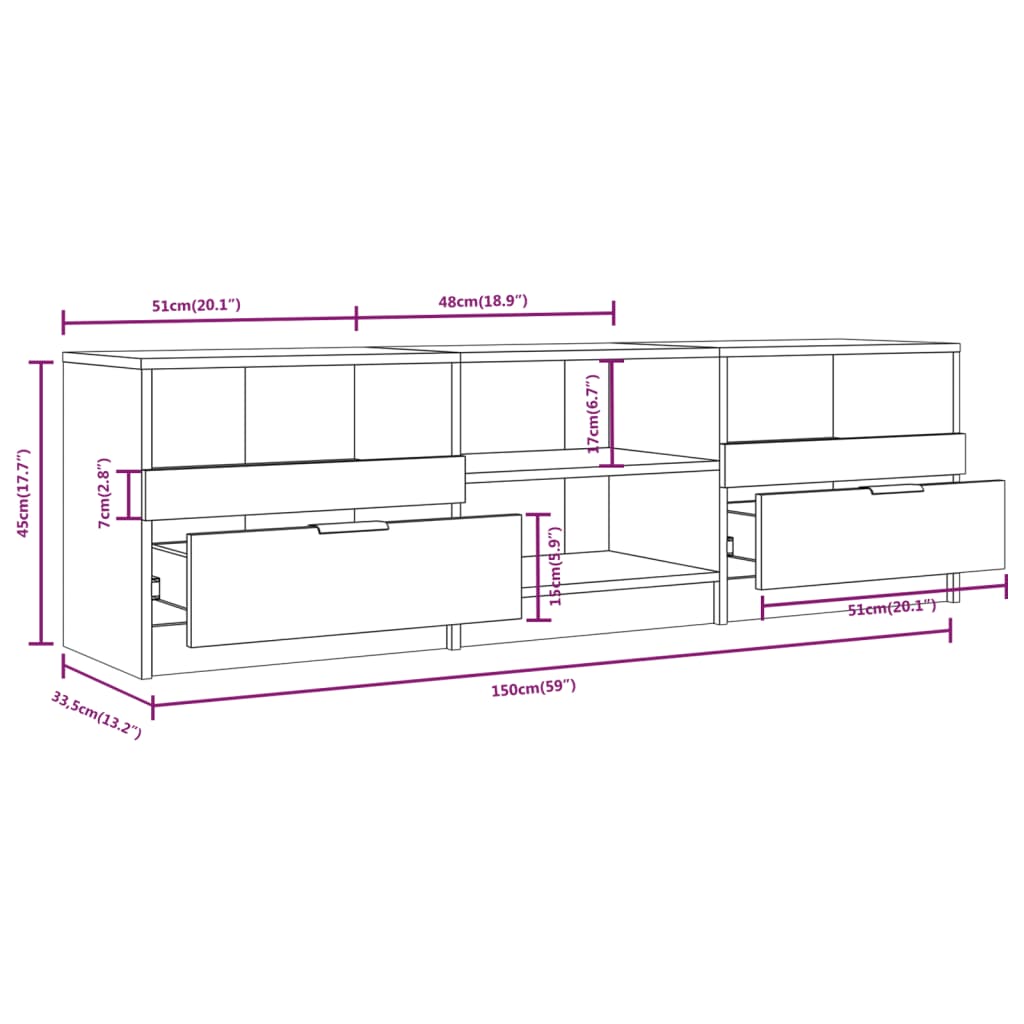 TV Cabinet Concrete Grey 150 x 33.5 x 45 cm Particleboard