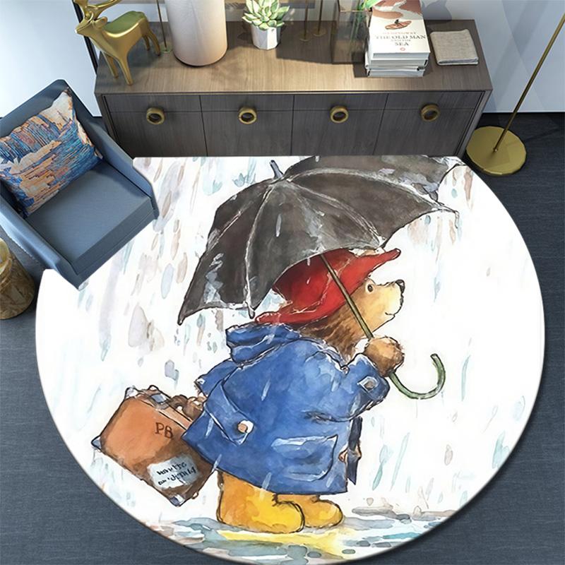 Paddington Bear Round Area Rug,Carpet Rug for Living Room Bedroom Sofa Playroom Decor,Non-slip Floor Mat