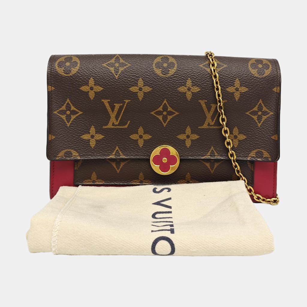[Pre-Owned] Flore Flower Buckle Classic Monogram Coated Canvas With Calfskin Flower Chain Clutch Shoulder Crossbody Bag - Good #1KA0PZQ