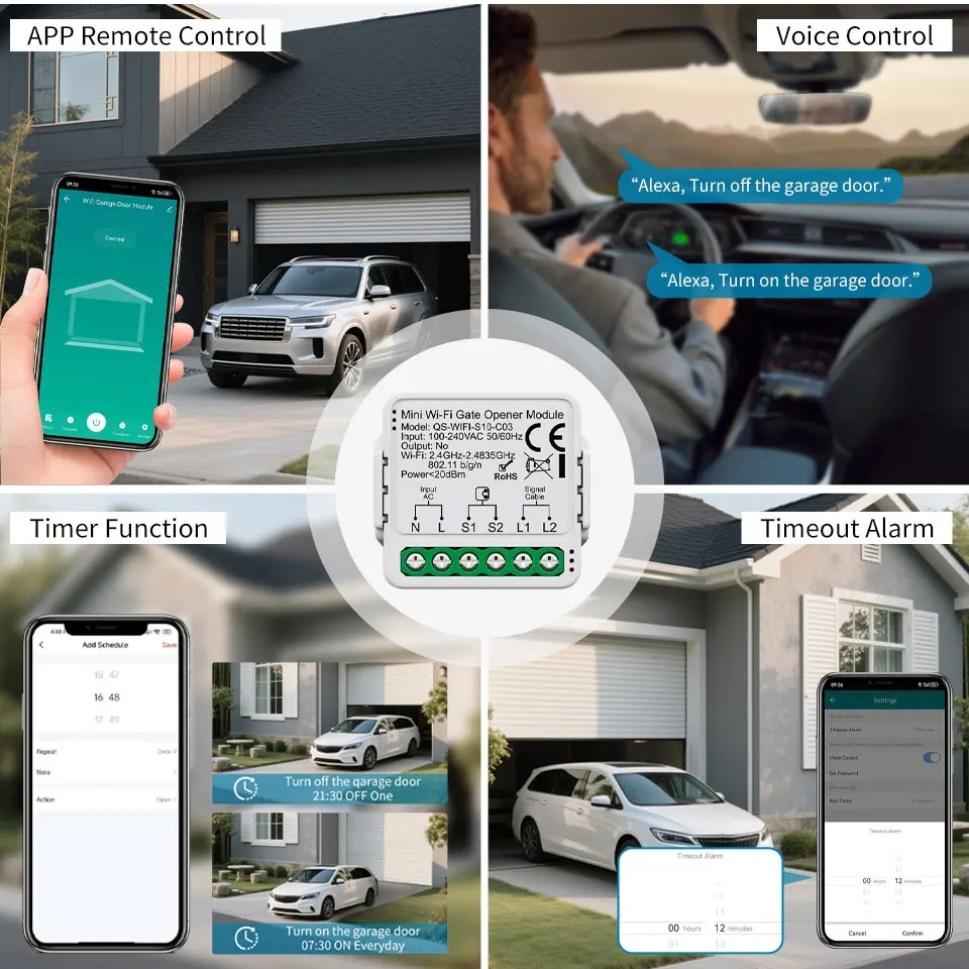 Tuya WiFi Zigbee Умный контроллер открывания гаражных ворот 110В 240В Моторизованный модуль открывания ворот с голосовым управлением для Smart Life