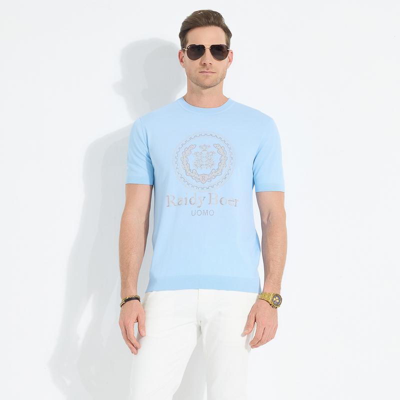 Knitted Bullet 2025 Spring Heavy Industry Hot Diamond Men's Short-sleeved T-shirt