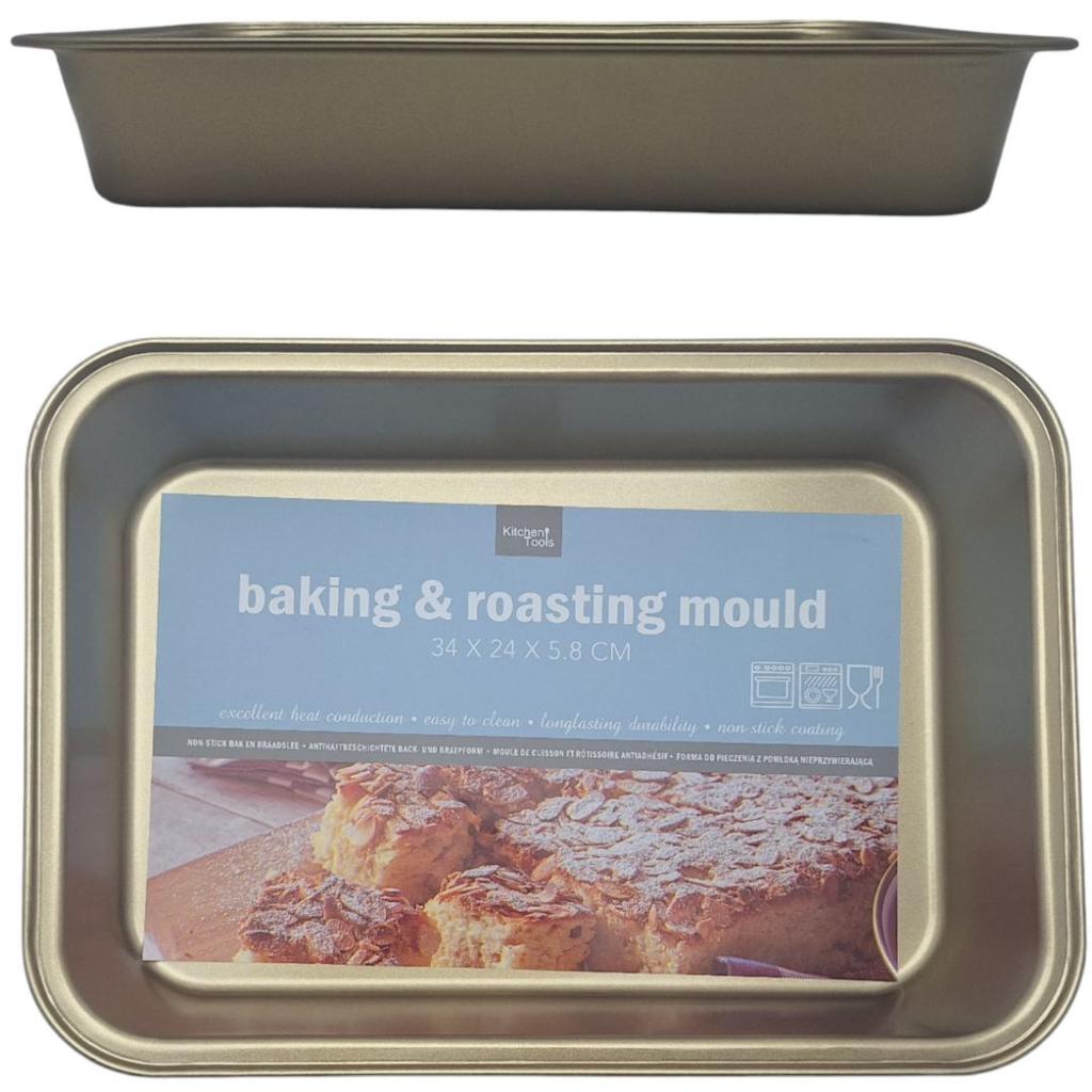 BAKING TRAY RECTANGULAR CAKE TRAY 34x24x5.5 cm GOLD