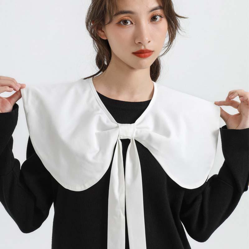 French Pure Cotton Big Bow, Two Decorative Fake Collars In Spring And Summer, Simple And Atmospheric Shawl With Women Outside
