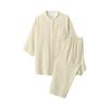 MUJI Seamless Thin Gauze Sleeve Light Yellow Size FD1L7A5S Women's 3/4 Pajamas, Stripe, XS,