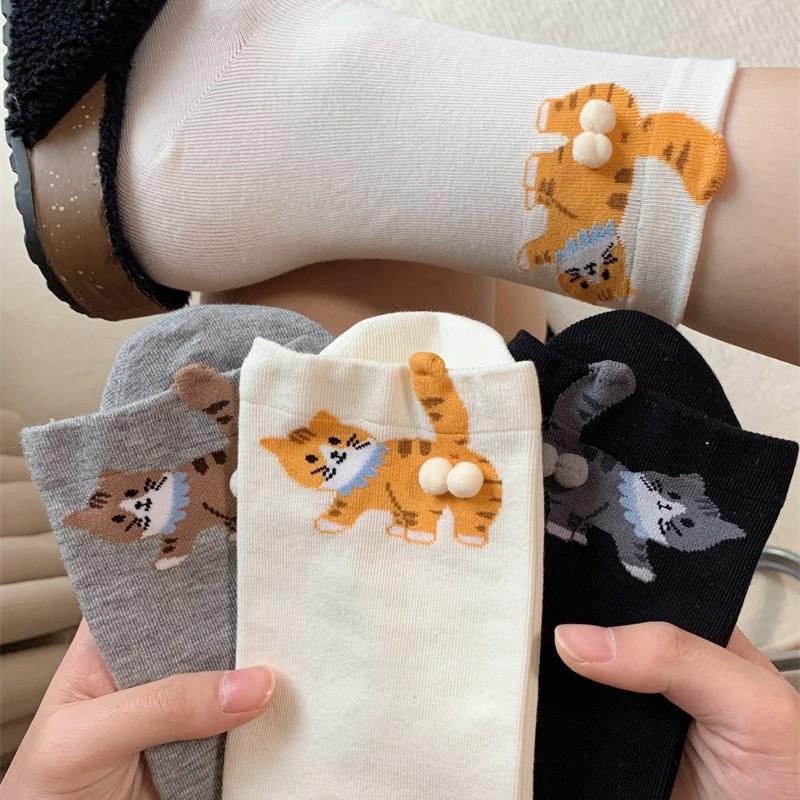 Trick-Or-Treating Cat Cat Egg Socks Cartoon Cute And Funny Three-Dimensional Cat Mid-Leg Socks Hairball Kitten Girl Socks