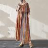 Новые платья из хлопка в винтажную полоску с короткими рукавами больших размеров для женщин, повседневные свободные длинные летние платья