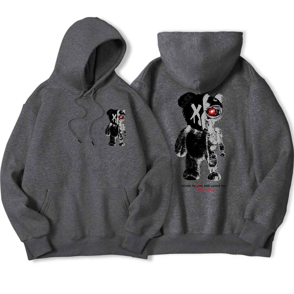 Толстовка с капюшоном Half A Ted Bear, Half A Robotic Bear, винтажная толстовка большого размера, высококачественная толстовка, простая осенняя женская одежда