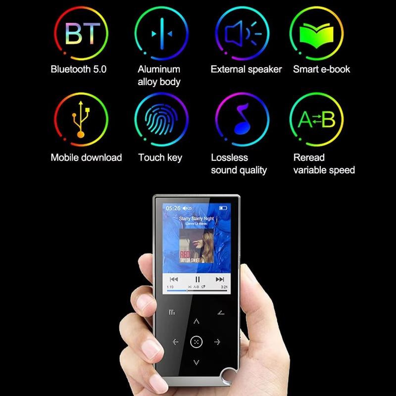 Bluetooth 5.0 Lossless MP3 музыкальный плеер HiFi портативный аудио Walkman с FM/электронной книгой/диктофоном/MP4 видеоплеером 2,4-дюймовый экран