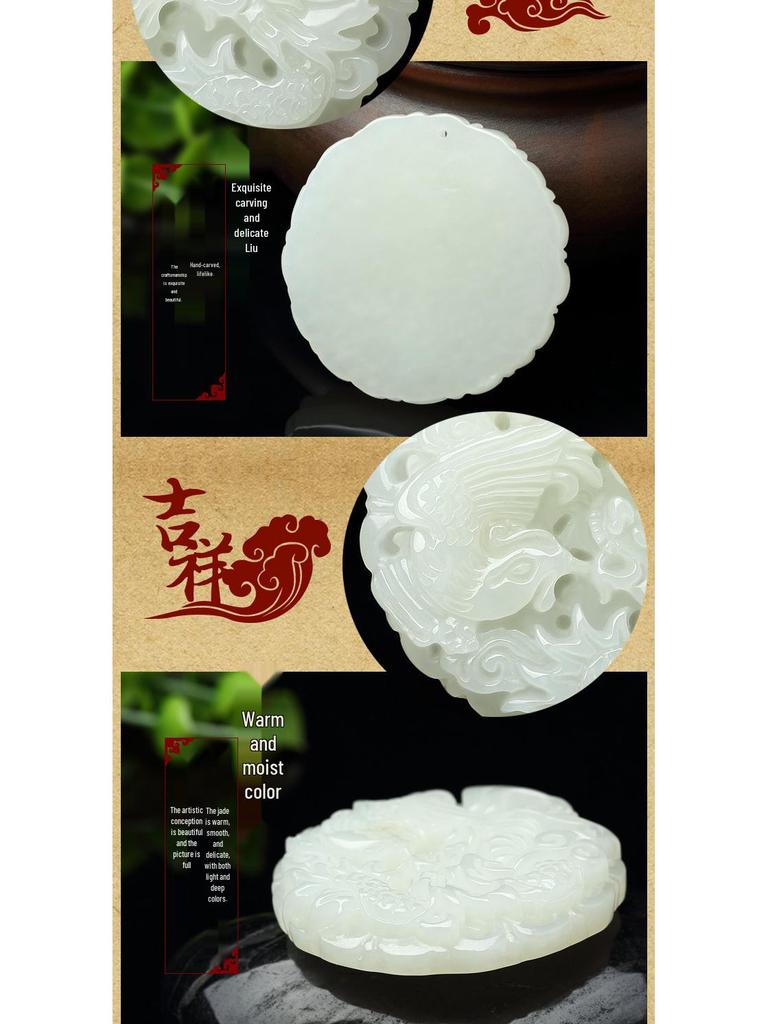 Hetian White Jade Dragon & Phoenix Unisex Pendant