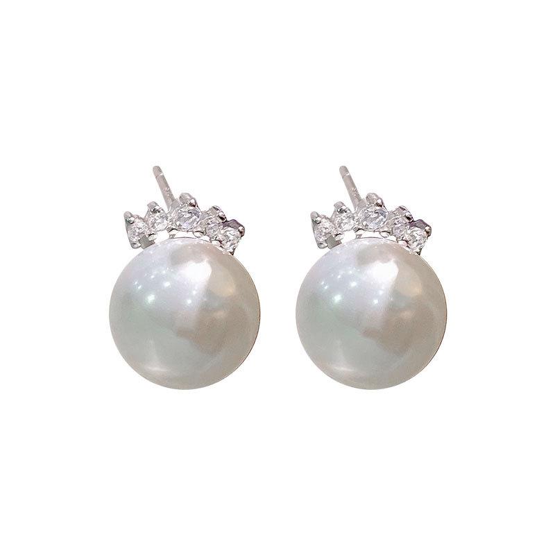 Crown Pearl Earrings Exquisite Temperament Versatile Lady Style Earrings Light Luxury High-end Earrings