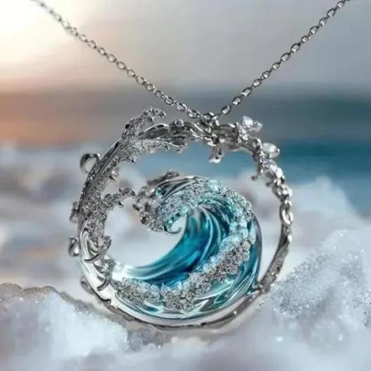 Набор из 4 шт. Серьги-кольца Волна, Наборы кулонов, Морской стиль, Женские, Легкая роскошь, Универсальные, Колье, Комплект, Очаровательные украшения