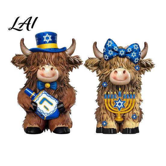 Whimsical Room Accent 2Pcs Magic Cow Figurines Creative Resin Animal Statue with Wizard Theme Small Ornament Desk Shelf Home Decor 2-Pack,