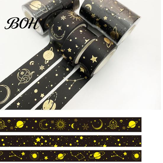 Planner Adhesive Tape 3 Rolls Golden Foil Washi Tape, Retro Plaid Leaf Pattern Decorative Kit Masking for DIY Crafts, Journal, Planner, Scrapbooking