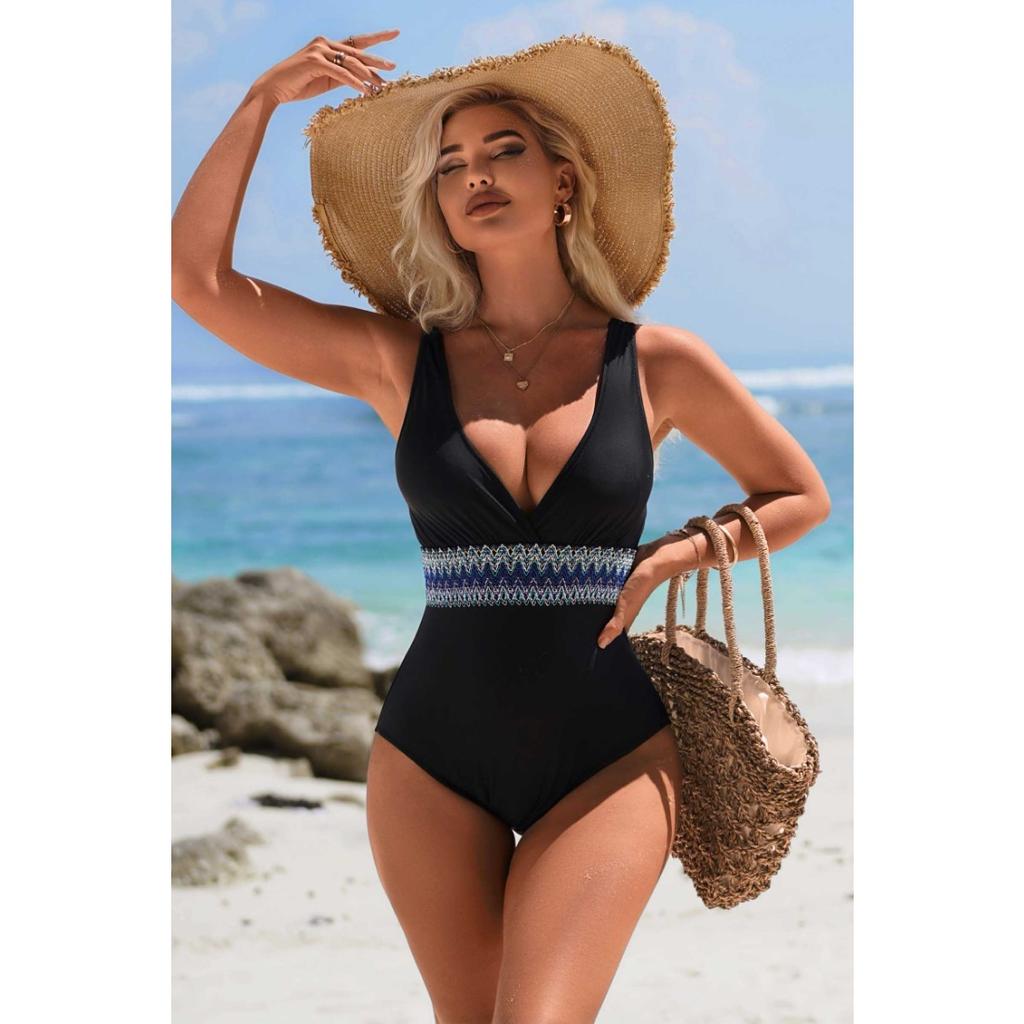 CHARMLEAKS One Piece Swimsuit Women Tummy Tuck Waist Design V Collar Bathing Suit Sexy Monokini Swimwear S-XL
