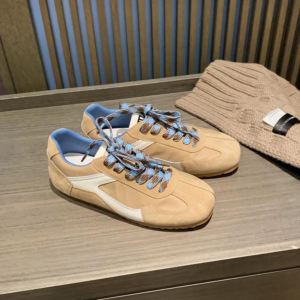 Цельная коровья кожа~ виноградная материнская кожа ретро контрастный цвет круглый квадратный носок повседневный стиль Forrest Gump тренировочные кеды женские ins женские новые м