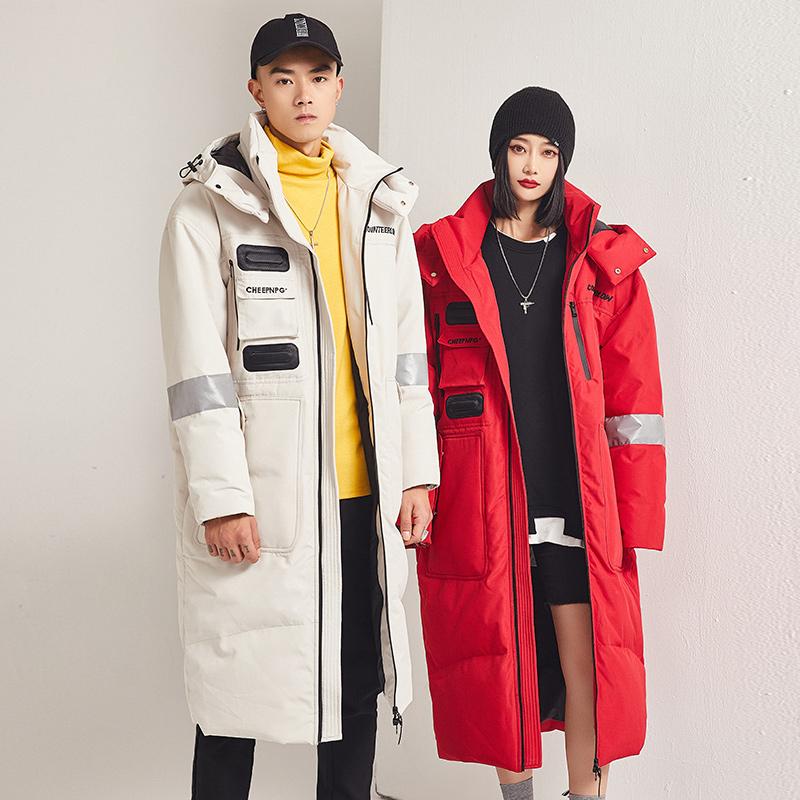 Зимний пуховик для пар, мужская теплая и длинная парка с капюшоном, пальто из белого утиного пуха