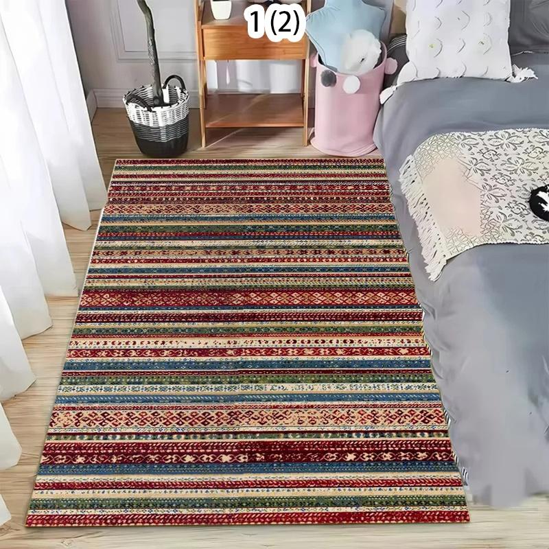 Bohemian Colorful Stripe Area Rug Rustic Multicolor Non-Slip Carpet Soft Floor Mat for Living Room Bedroom Farmhouse