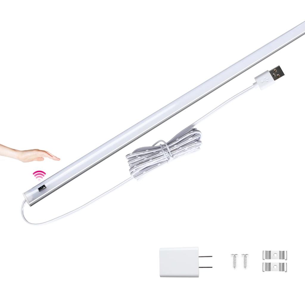 Touchless Sensor LED Bar Light, 60cm Kitchen Light, 4000K Natural Color, High Brightness 650LM, 0.7cm Ultra-Thin, 9W, Non-Contact, Stepless Dimming,