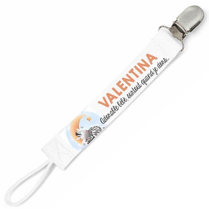 Planetee Attache tétine pour prénom VALENTINA adorable bébé surtout quand je dors Zèbre | Attache sucette cadeau naissance