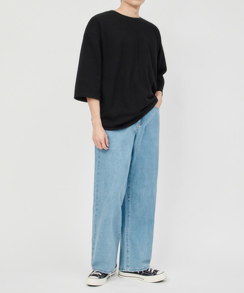 TOPBOY Double-Sided Oversized Crew Neck 3/4 Sleeve T-Shirt Black