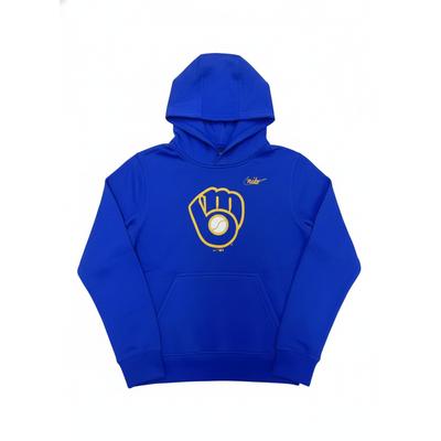Nike Толстовка с капюшоном и принтом логотипа Milwaukee Brewers с элементами бейсбола, длинный рукав, мужской свитер, синий цвет 3Z3B7SBHG-MIL