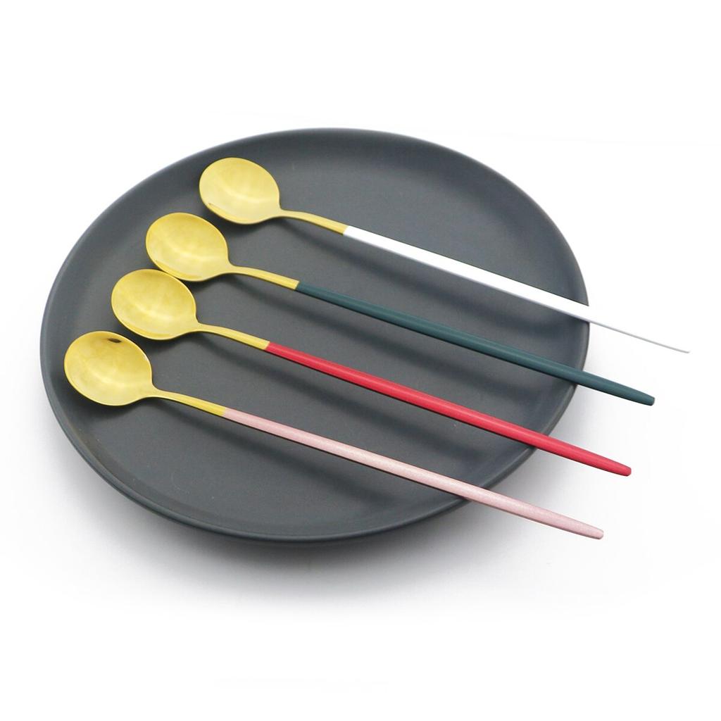 Красочная десертная чайная ложка, столовая посуда, ложка для сока, кофе, набор столовых приборов, ложка для мороженого с длинной ручкой, посуда из нержавеющей стали