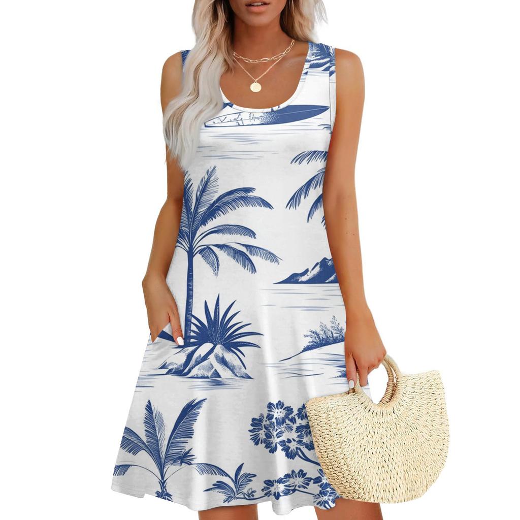 Women's Casual Fashion U-neck Sleeveless Print Dress